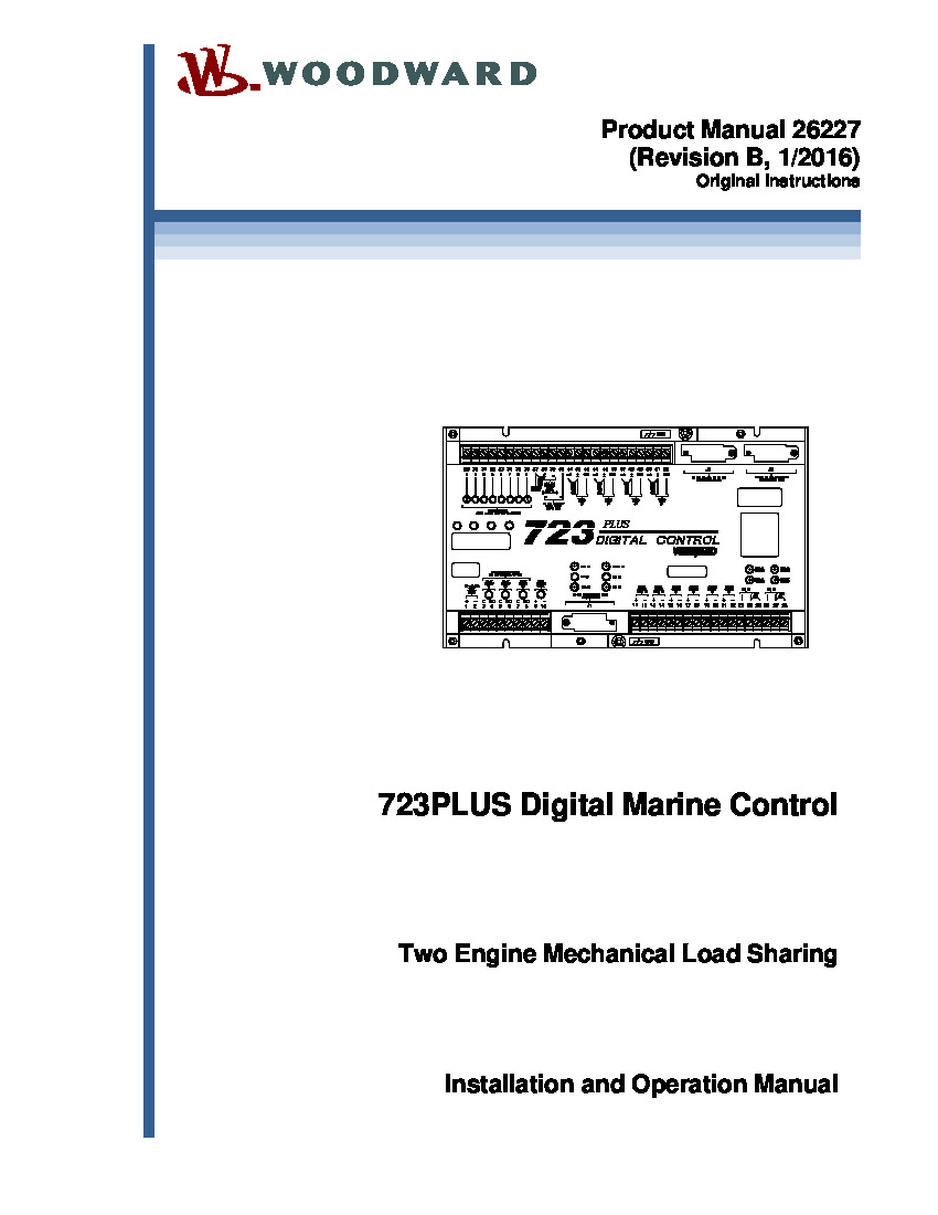 First Page Image of 8262-092 Woodward 723PLUS Digital Marine Control Two Engine Mechanical Load Sharing 26227.pdf